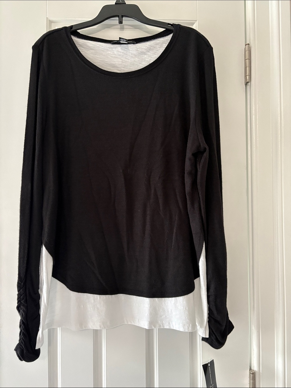 INC International Concepts Black Top with White Layered Hem